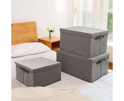SOGA 2X Large Grey Non-Woven Diamond Quilt Grid Fabric Storage / Organizer Box • LUZ-SBox043X2