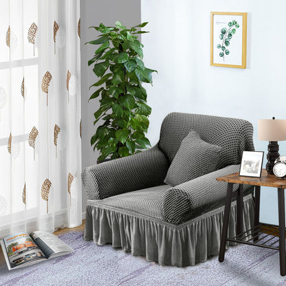 SOGA 1-Seater Grey Sofa Cover with Ruffled Skirt Couch Protector High Stretch Lounge Slipcover Home Decor • LUZ-SofaCov5