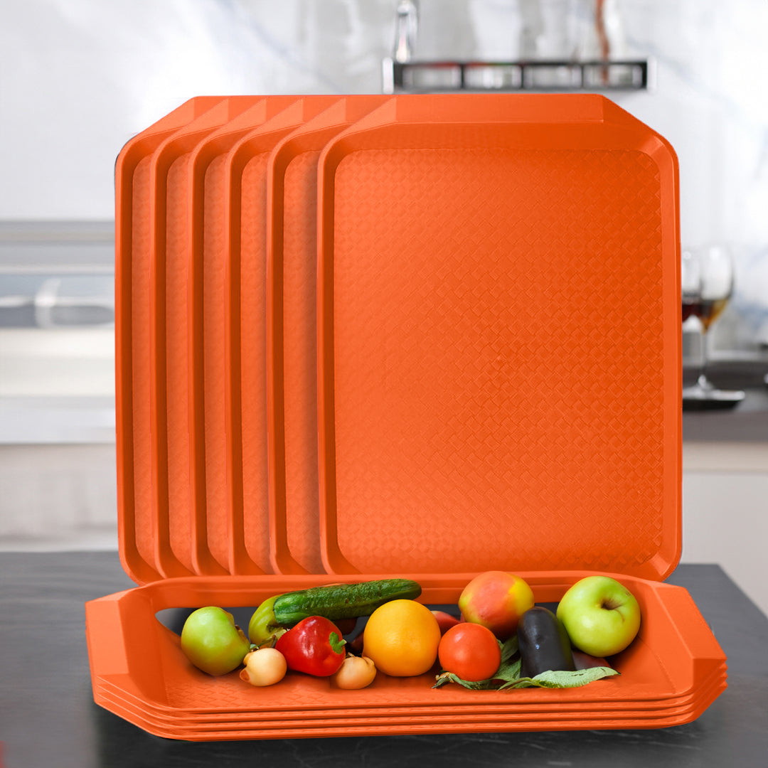 SOGA Rectangular Serving Tray Heavy Duty Waterproof Stackable Plastic Food Snack Pan Set of 5 Orange • LUZ-PVPlateOrangeX5