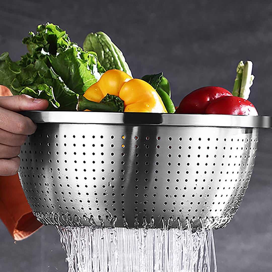 SOGA 2X Stainless Steel Nesting Basin Colander Perforated Kitchen Sink Washing Bowl Metal Basket Strainer Set of 3 • LUZ-Bowl607X2