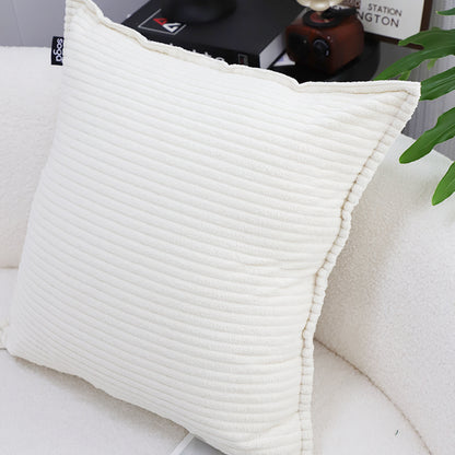 SOGA 50cm Beige Throw Pillow Warm Wabi-sabi Striped Corduroy Square For Home Decor • LUZ-FrenchCushion344