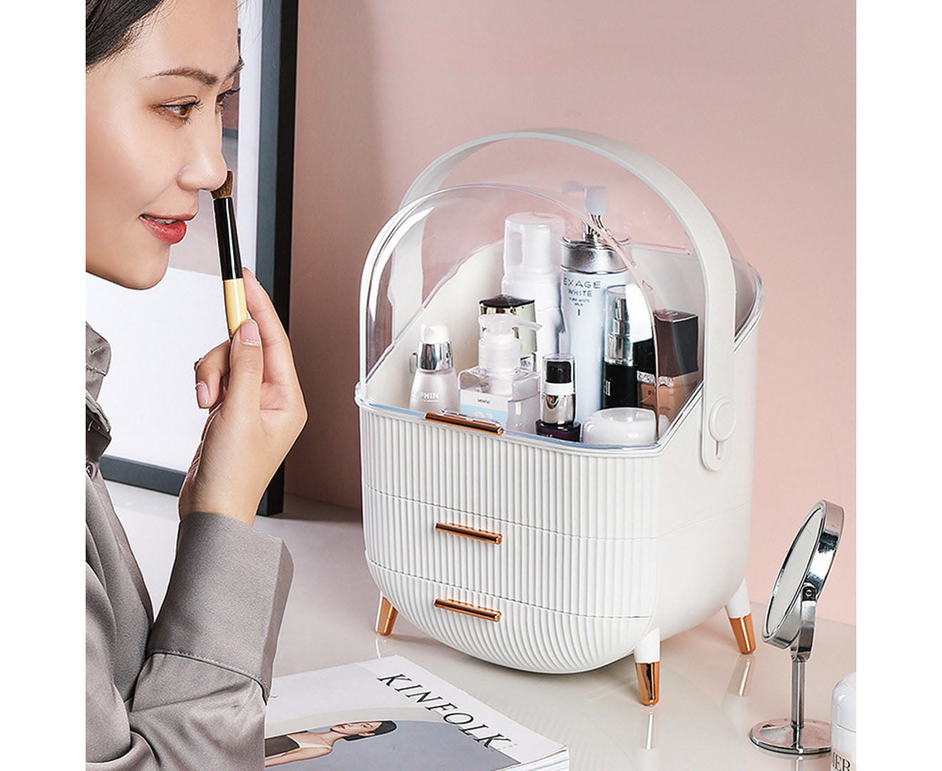 SOGA 2X 29cm White Countertop Makeup Cosmetic Storage Organiser Skincare Holder Jewelry Storage Box with Handle • LUZ-BathC109X2