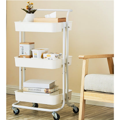 SOGA 3 Tier Steel White Movable Kitchen Cart Multi-Functional Shelves Portable Storage Organizer with Wheels • LUZ-KitchenXY005