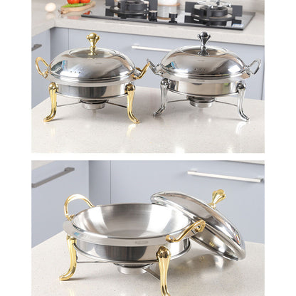 SOGA Stainless Steel Gold Accents Round Buffet Chafing Dish Cater Food Warmer Chafer with Glass Top Lid • LUZ-ChafingDishSoupGold