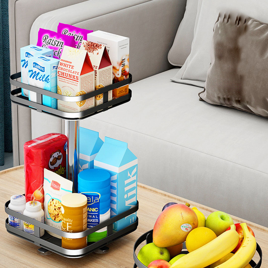 SOGA 2 Tier Steel Black Square Rotating Multi-Function Kitchen Portable Storage Spice Seasoning Kitchen Countertop Organiser Shelf • LUZ-KitchenXY053