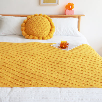 SOGA 2X Yellow Diamond Pattern Knitted Throw Blanket Warm Cozy Woven Cover Couch Bed Sofa Home Decor with Tassels • LUZ-Blanket901X2