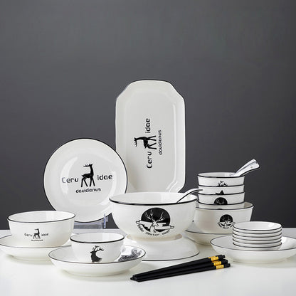 SOGA White Antler Printed Ceramic Dinnerware Set Crockery Soup Bowl Plate Server Kitchen Home Decor Set of 20 • LUZ-BowlG774