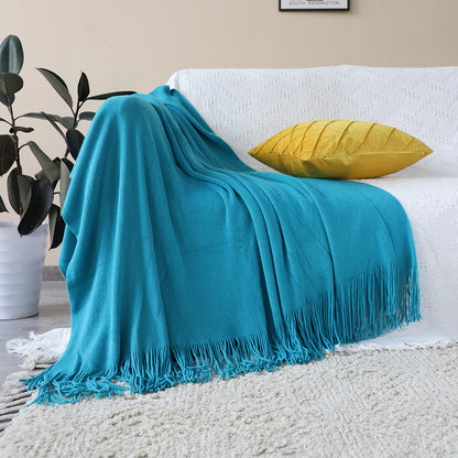 SOGA Blue Acrylic Knitted Throw Blanket Solid Fringed Warm Cozy Woven Cover Couch Bed Sofa Home Decor • LUZ-Blanket910