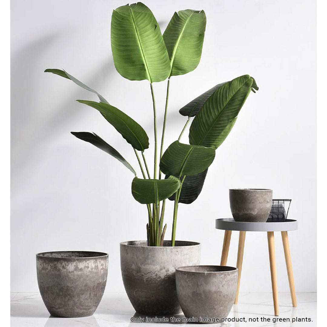 SOGA 2X 27cm Rock Grey Round Resin Plant Flower Pot in Cement Pattern Planter Cachepot for Indoor Home Office • LUZ-FPotA3207X2
