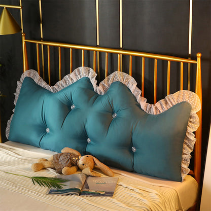 SOGA 4X 180cm Blue-Green Princess Bed Pillow Headboard Backrest Bedside Tatami Sofa Cushion with Ruffle Lace Home Decor • LUZ-PillowSlk180BlueX4