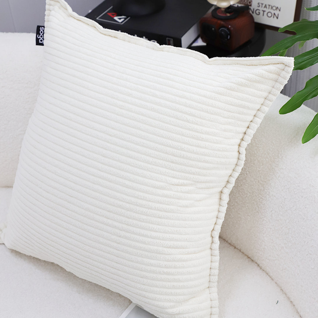 SOGA 2X 50cm Beige Throw Pillow Warm Wabi-sabi Striped Corduroy Square For Home Decor • LUZ-FrenchCushion344X2