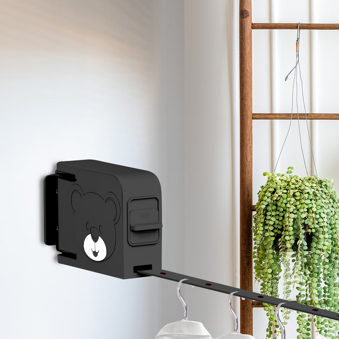 SOGA 160mm Wall-Mounted Clothes Line Dry Rack Retractable Space-Saving Foldable Hanger Black • LUZ-BSLY06