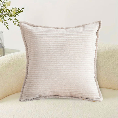 SOGA 45cm Beige Warm Wood Tone & Wabi-sabi Striped Corduroy Square Throw Pillow • LUZ-FrenchCushion236