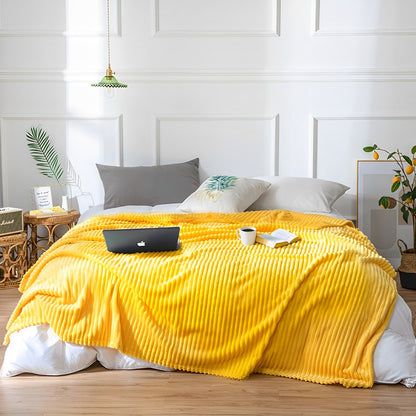 SOGA Yellow Throw Blanket Warm Cozy Striped Pattern Thin Flannel Coverlet Fleece Bed Sofa Comforter • LUZ-Blanket314