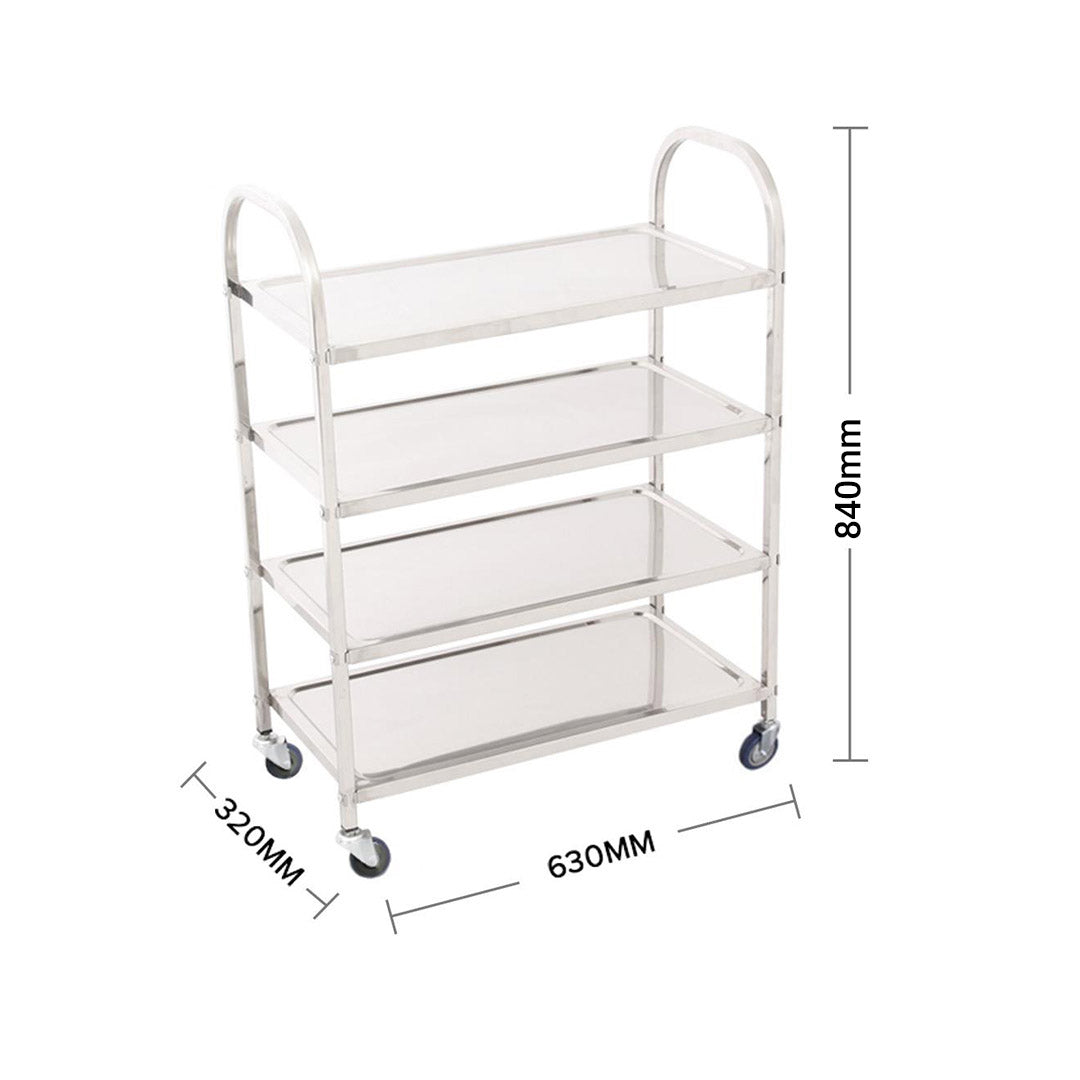 SOGA 2X 4 Tier Stainless Steel Kitchen Dinning Food Cart Trolley Utility Size Square Large LUZ-FoodCart1111-1X2