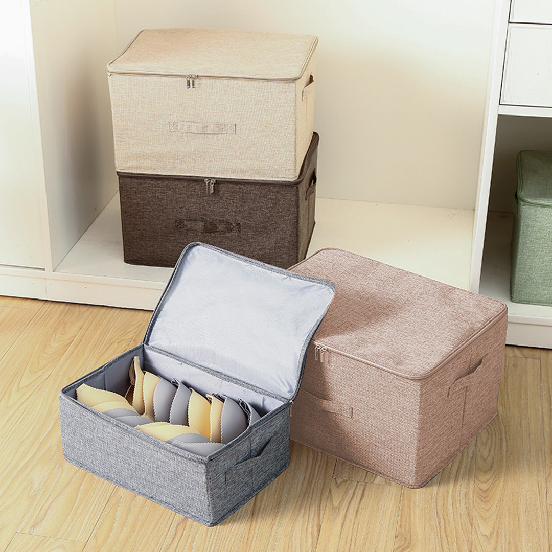 SOGA Beige Large Portable Double Zipper Storage Box Moisture Proof Clothes Basket Foldable Home Organiser • LUZ-SBox024