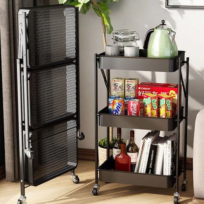SOGA 2X 3 Tier Steel Black Foldable Kitchen Cart Multi-Functional Shelves Portable Storage Organizer with Wheels • LUZ-KitchenXY011X2