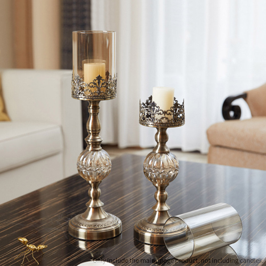 SOGA 2X 47cm Glass Candle Holder Candle Stand Glass/Metal • LUZ-CandleStickALargeX2