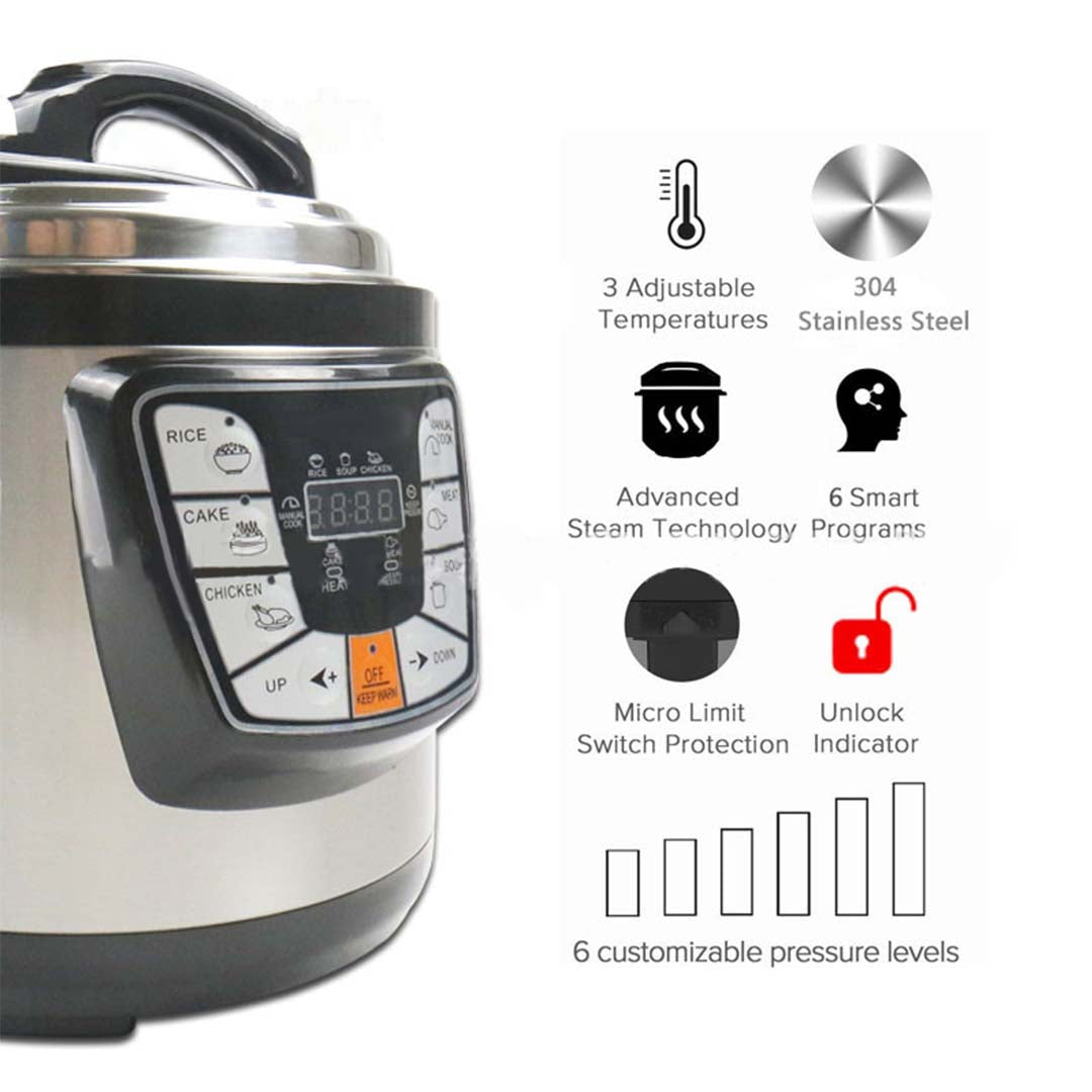 SOGA Stainless Steel Electric Pressure Cooker 10L Nonstick 1600W • LUZ-ElectricPressureCooker10L