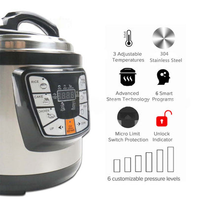 SOGA Stainless Steel Electric Pressure Cooker 10L Nonstick 1600W • LUZ-ElectricPressureCooker10L