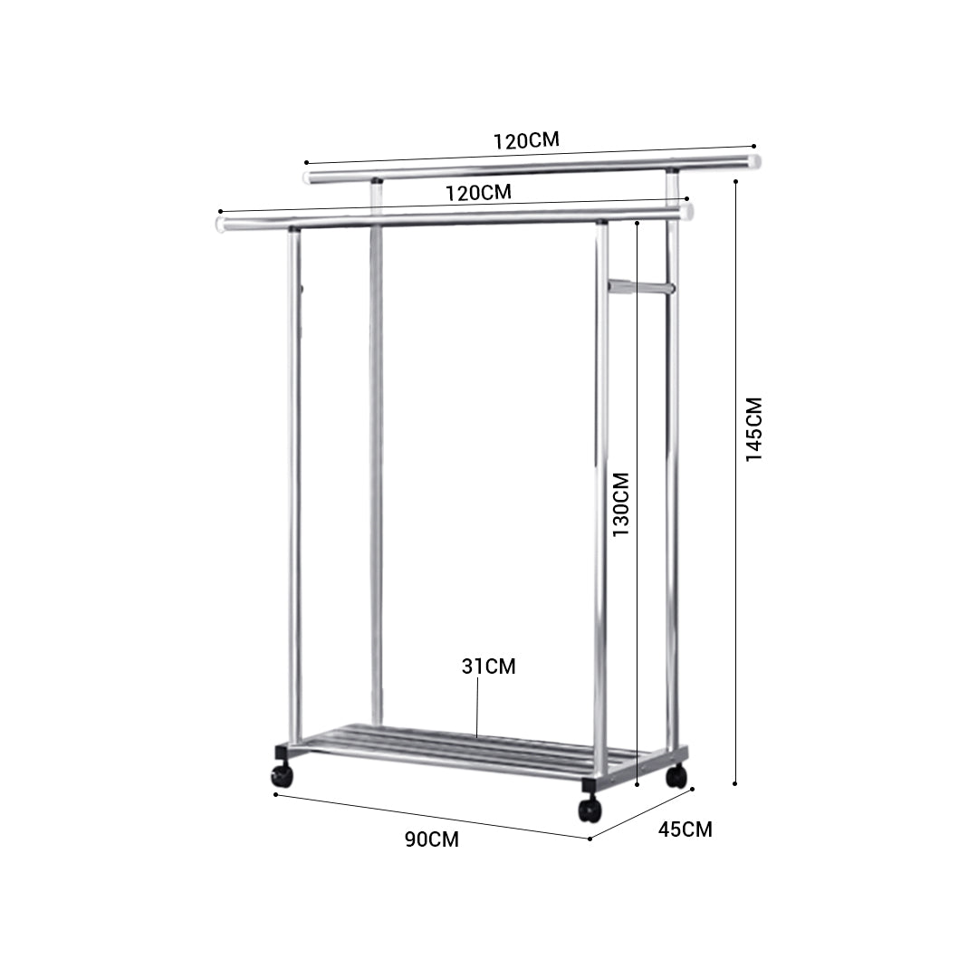 SOGA 2X 120cm Stainless Steel Floor-Standing Clothes Rack - Durable and Space-Saving Laundry Organizer • LUZ-BSXG2528X2