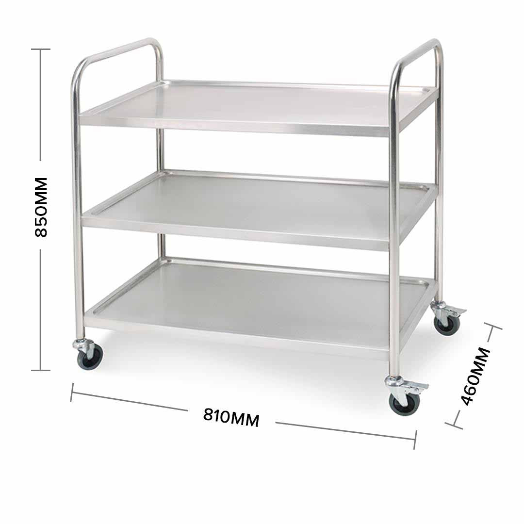 SOGA 3 Tier 81x46x85cm Stainless Steel Kitchen Dinning Food Cart Trolley Utility Round Small • LUZ-FoodCart1102