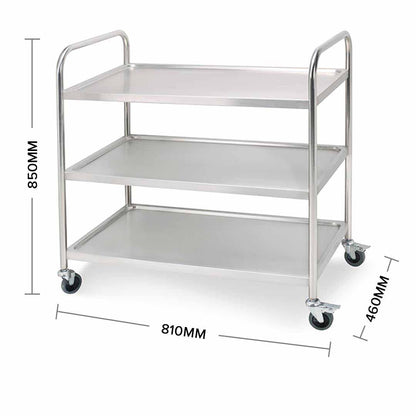 SOGA 3 Tier 81x46x85cm Stainless Steel Kitchen Dinning Food Cart Trolley Utility Round Small • LUZ-FoodCart1102
