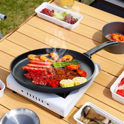 SOGA 2X 26cm Round Cast Iron Frying Pan Skillet Griddle Sizzle Platter • LUZ-ZPai033X2