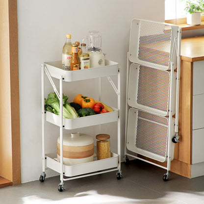SOGA 3 Tier Steel White Foldable Kitchen Cart Multi-Functional Shelves Portable Storage Organizer with Wheels • LUZ-KitchenXY012