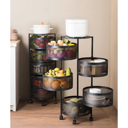 SOGA 2X 5 Tier Steel Round Rotating Kitchen Cart Multi-Functional Shelves Portable Storage Organizer with Wheels • LUZ-KitchenXY017X2