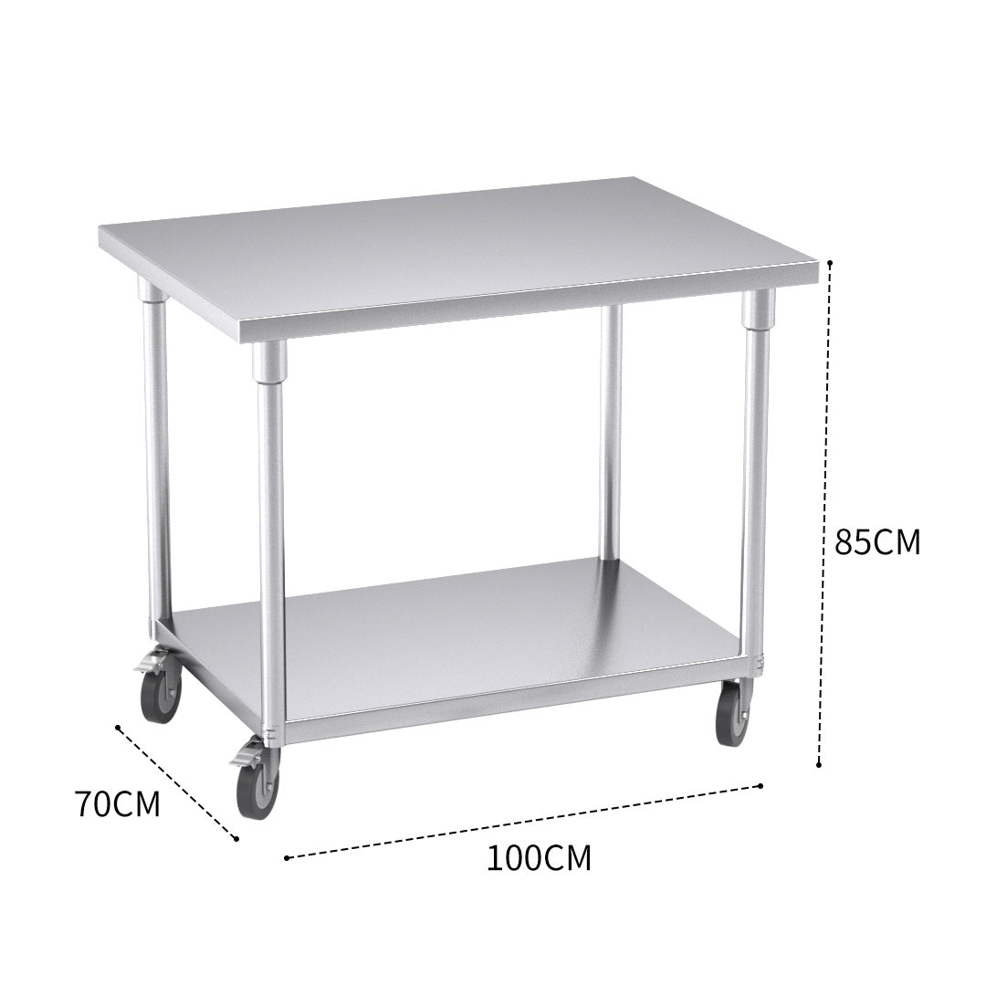 SOGA 100cm Commercial Catering Kitchen Stainless Steel Prep Work Bench Table with Wheels • LUZ-WorkBenchSS8008100CM