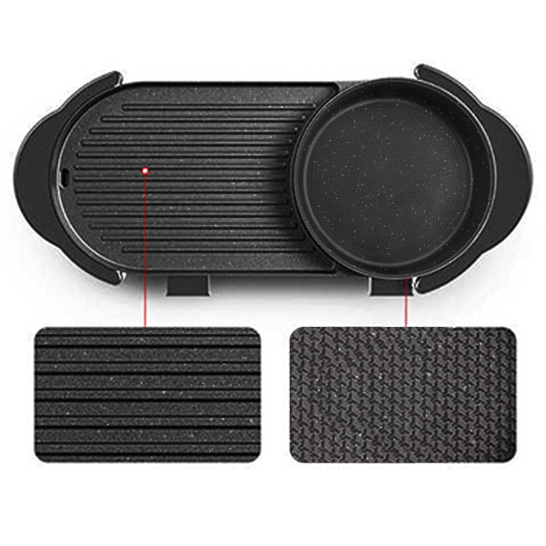 SOGA 2 in 1 Electric Non-Stick BBQ Teppanyaki Grill Plate Steamboat Hotpot 2-8 Person • LUZ-SteamboatHotPotandGrillLong