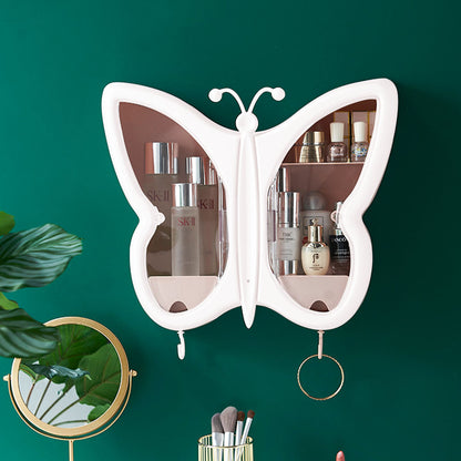 SOGA 2X White Butterfly Shape Wall-Mounted Makeup Organiser Dustproof Waterproof Bathroom Storage Box Home Decor • LUZ-BathG310X2