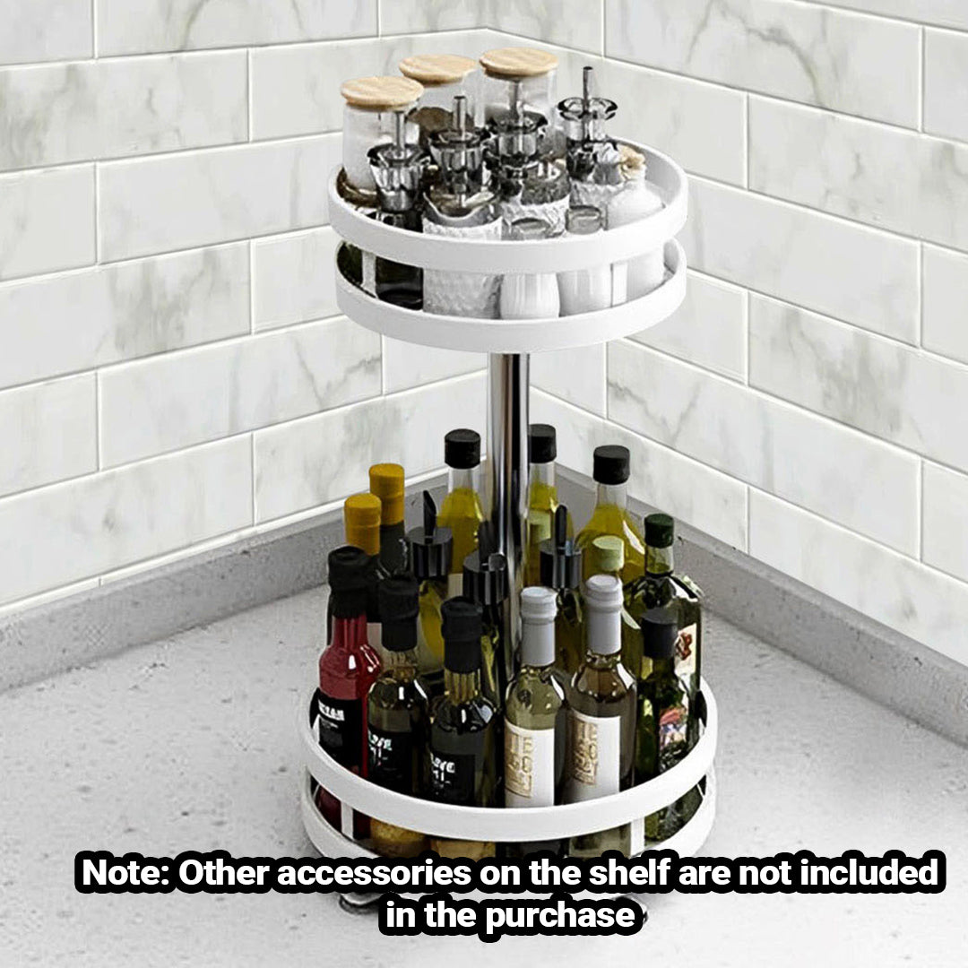 SOGA 2 Tier Steel White Round Rotating Multi-Function Kitchen Portable Storage Spice Seasoning Kitchen Countertop Organiser Shelf • LUZ-KitchenXY050WHT