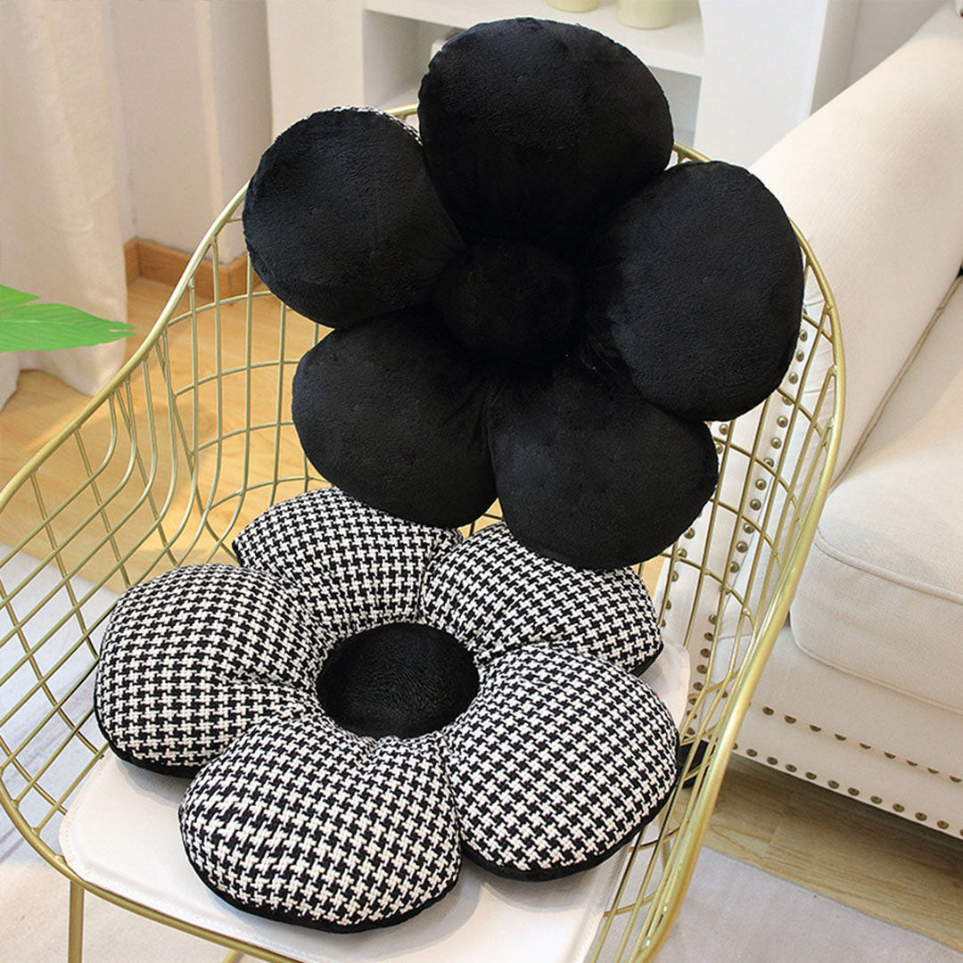 SOGA 2X Black Flower Cushion Shaped for Floor and Sitting Throw Pillow • LUZ-SCushion096X2