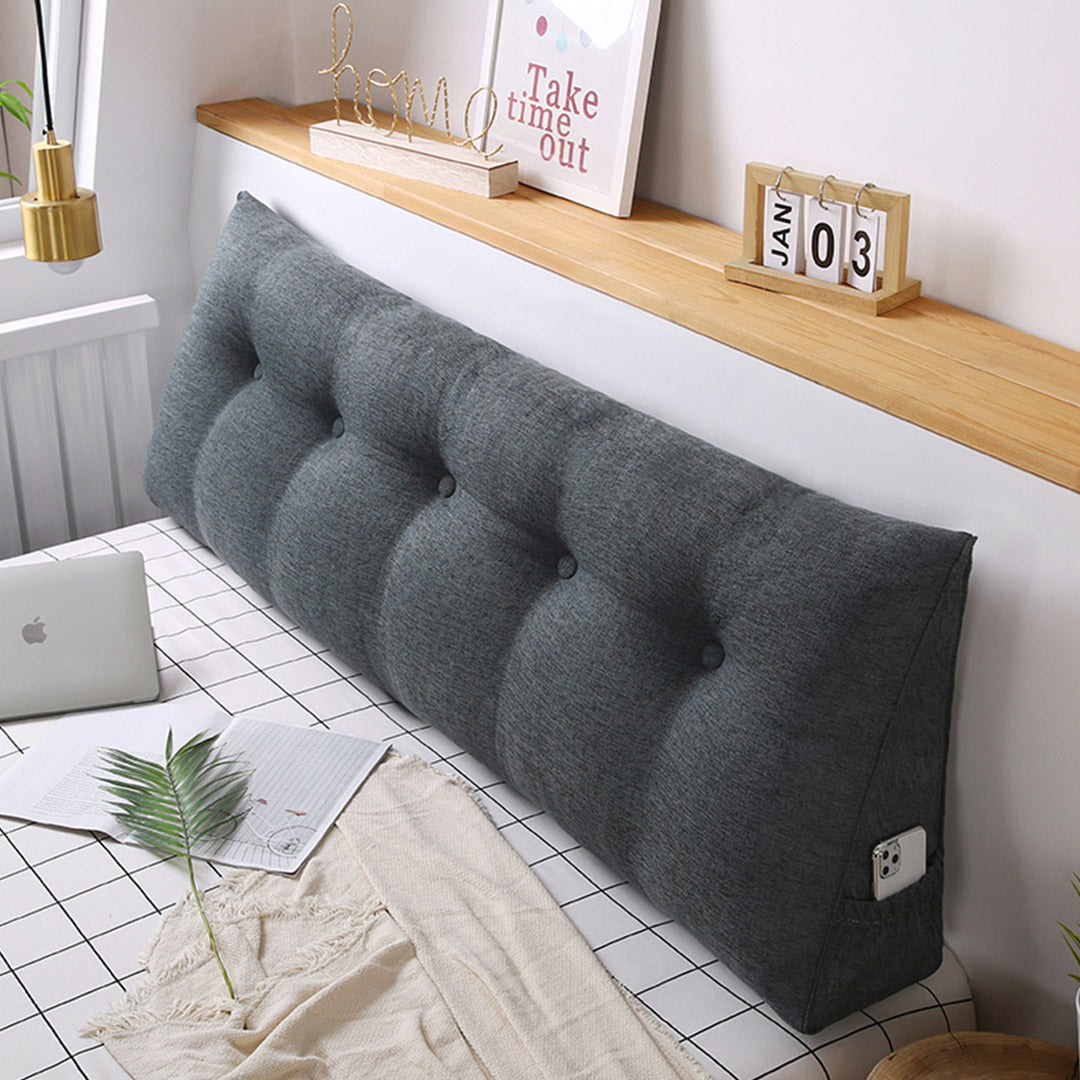SOGA 180cm Dark Grey Triangular Wedge Bed Pillow Headboard Backrest Bedside Tatami Cushion Home Decor • LUZ-PillowFab180Grey