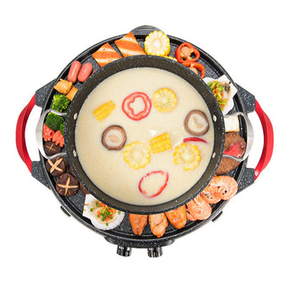 SOGA 2X 2  in 1 Electric Stone Coated Teppanyaki Grill Plate Steamboat Hotpot • LUZ-SteamboatR2RoundX2