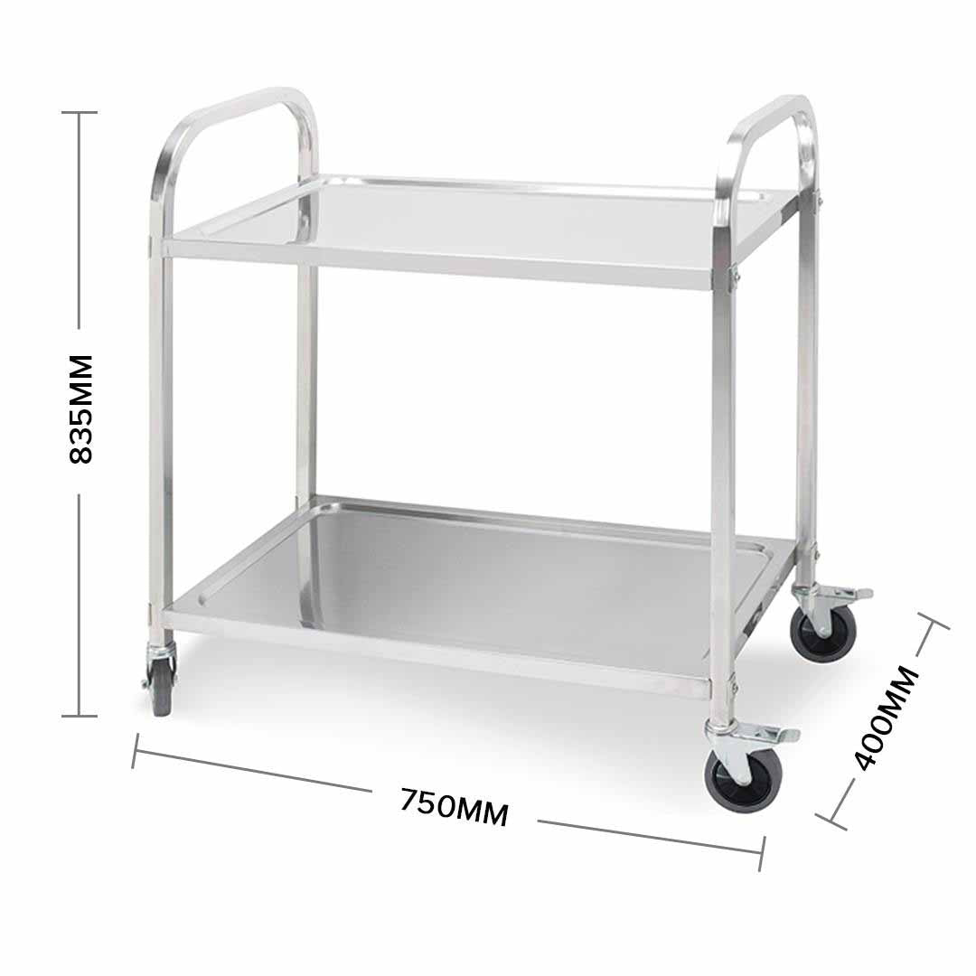 SOGA 2 Tier 75x40x83.5cm Stainless Steel Kitchen Dinning Food Cart Trolley Utility Small • LUZ-FoodCart1006