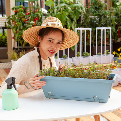 SOGA 49.5cm Blue Rectangular Planter Vegetable Herb Flower Outdoor Plastic Box with Holder Balcony Garden Decor Set of 3 • LUZ-PlantBox3W