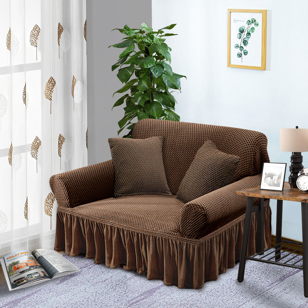 SOGA 2-Seater Coffee Sofa Cover with Ruffled Skirt Couch Protector High Stretch Lounge Slipcover Home Decor • LUZ-SofaCov2