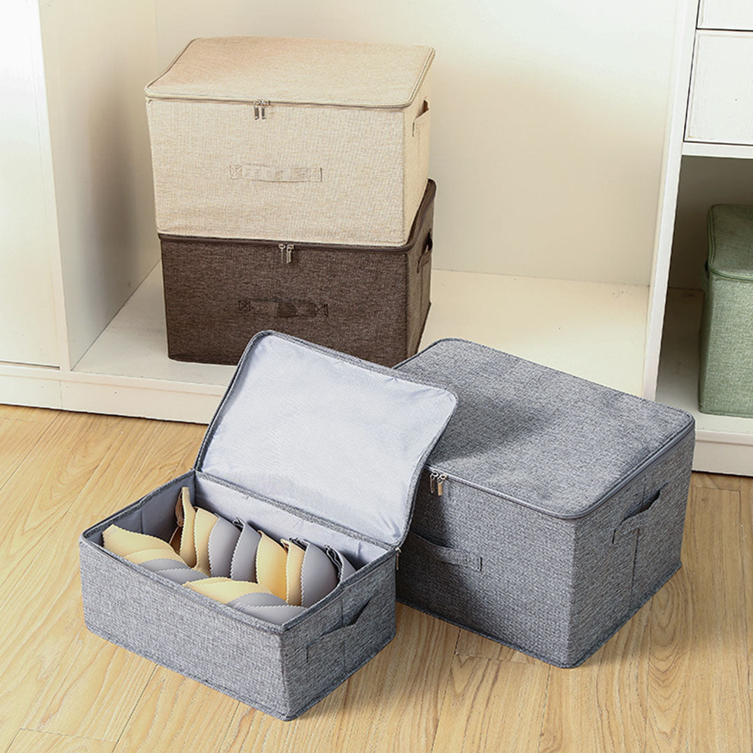 SOGA Grey Small Portable Double Zipper Storage Box Moisture Proof Clothes Basket Foldable Home Organiser • LUZ-SBox021
