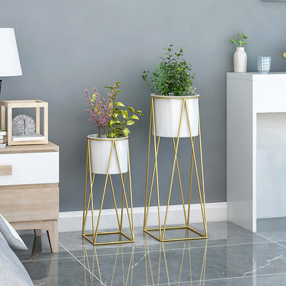 SOGA 4X 50cm Gold Metal Plant Stand with White Flower Pot Holder Corner Shelving Rack Indoor Display • LUZ-FPotH52WHTX4