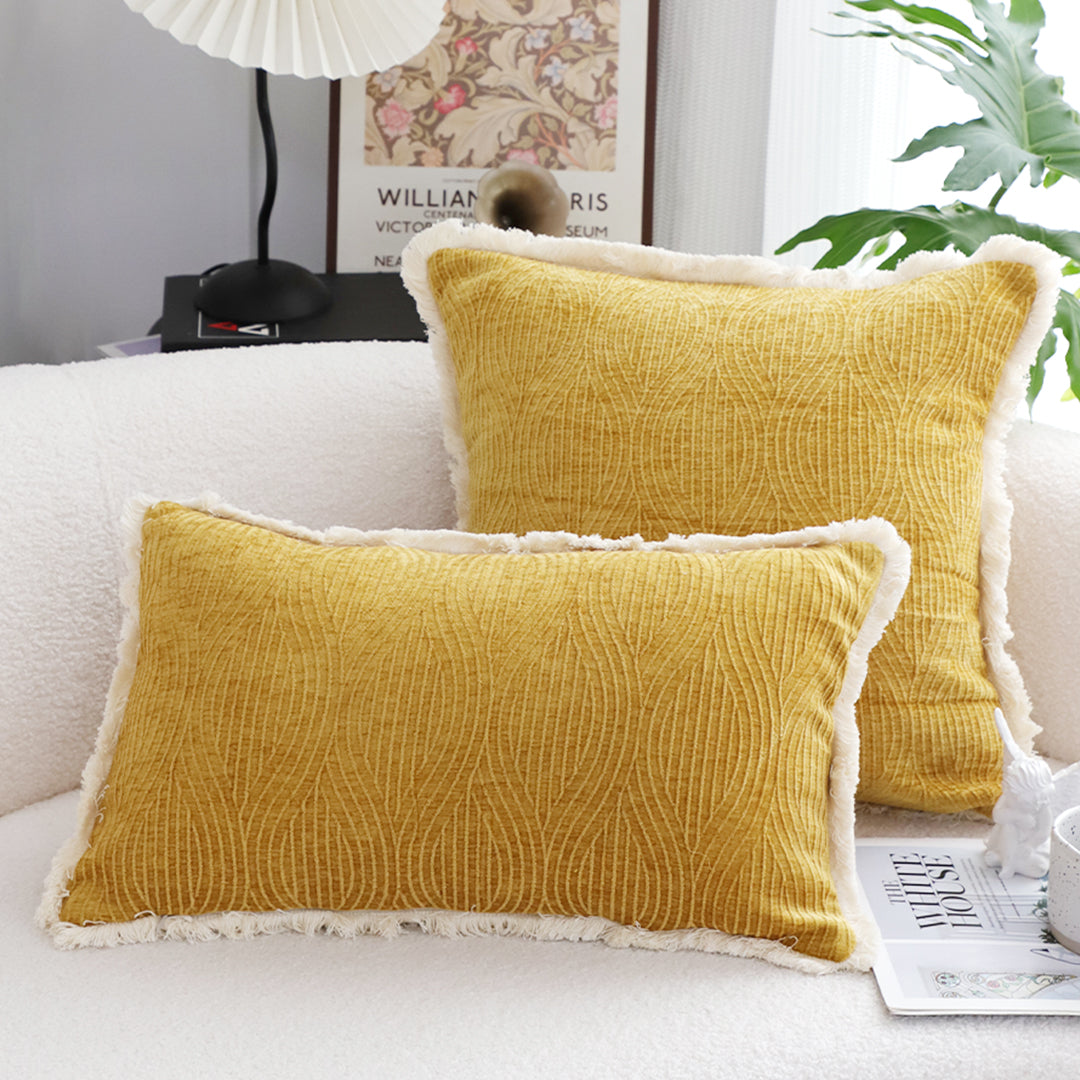 SOGA 35cm Throw Pillow Turmeric Yellow Aesthetic Chenille Texture for Home Decor • LUZ-FrenchCushion314