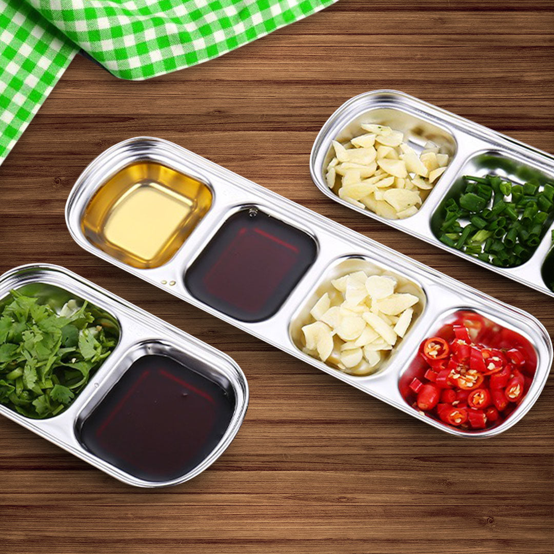 SOGA 26cm Silver Sauce Pan with four Compartments Divided Sauce Dish Kitchen Essential • LUZ-VICPlate48