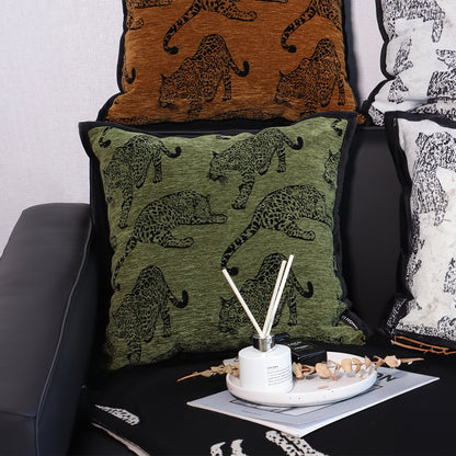 SOGA 40cm Throw Pillow Green Leopard Square Retro Decorative Cushion for Living Room • LUZ-FrenchCushion297