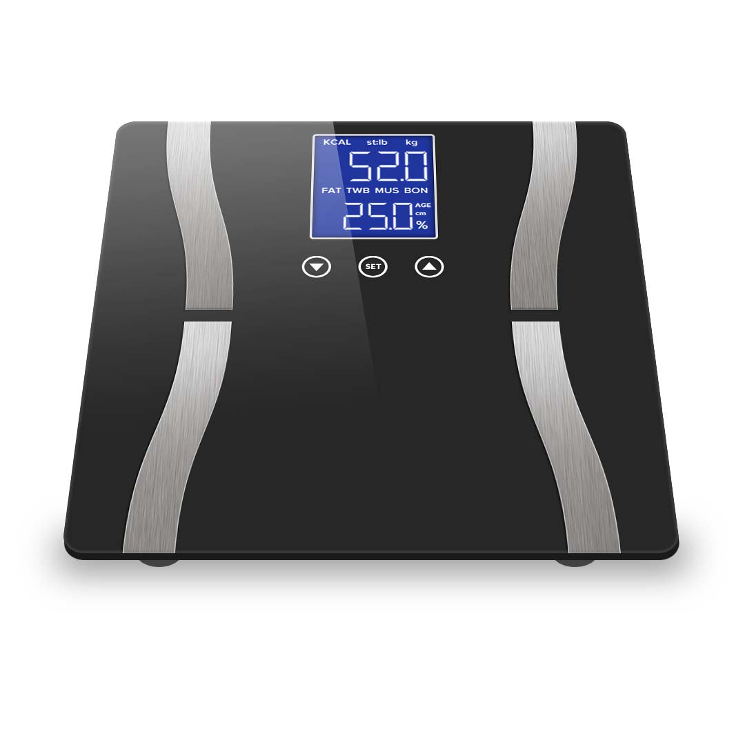 SOGA Glass LCD Digital Body Fat Scale Bathroom Electronic Gym Water Weighing Scales Black • LUZ-BodyFatScaleBlack