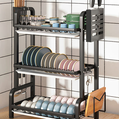 SOGA 3 Tier 62cm Steel Black Kitchen Countertop Drying Rack Dish Plate Cutlery Cutting Board Holder Dish Drainer Kitchen Organiser • LUZ-KitchenXY049AA