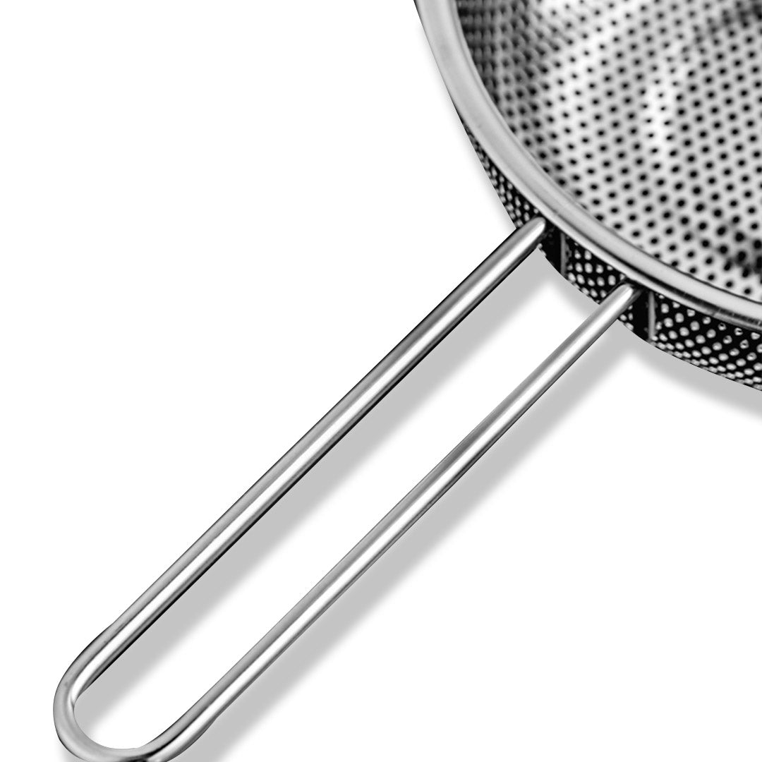 SOGA Stainless Steel Perforated Colander Fine Mesh Net Food Strainer Basket with Handle Skimmer Sieve Set • LUZ-NetColanderSet