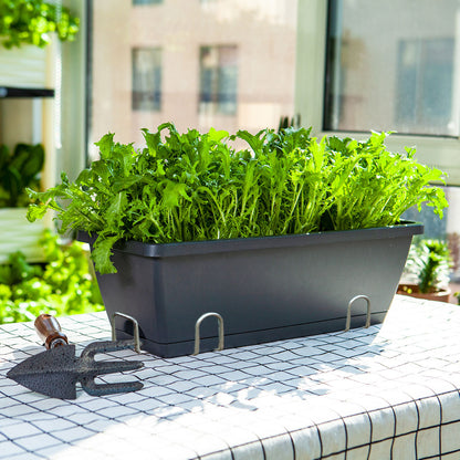 SOGA 49.5cm Black Rectangular Planter Vegetable Herb Flower Outdoor Plastic Box with Holder Balcony Garden Decor Set of 3 • LUZ-PlantBox3G