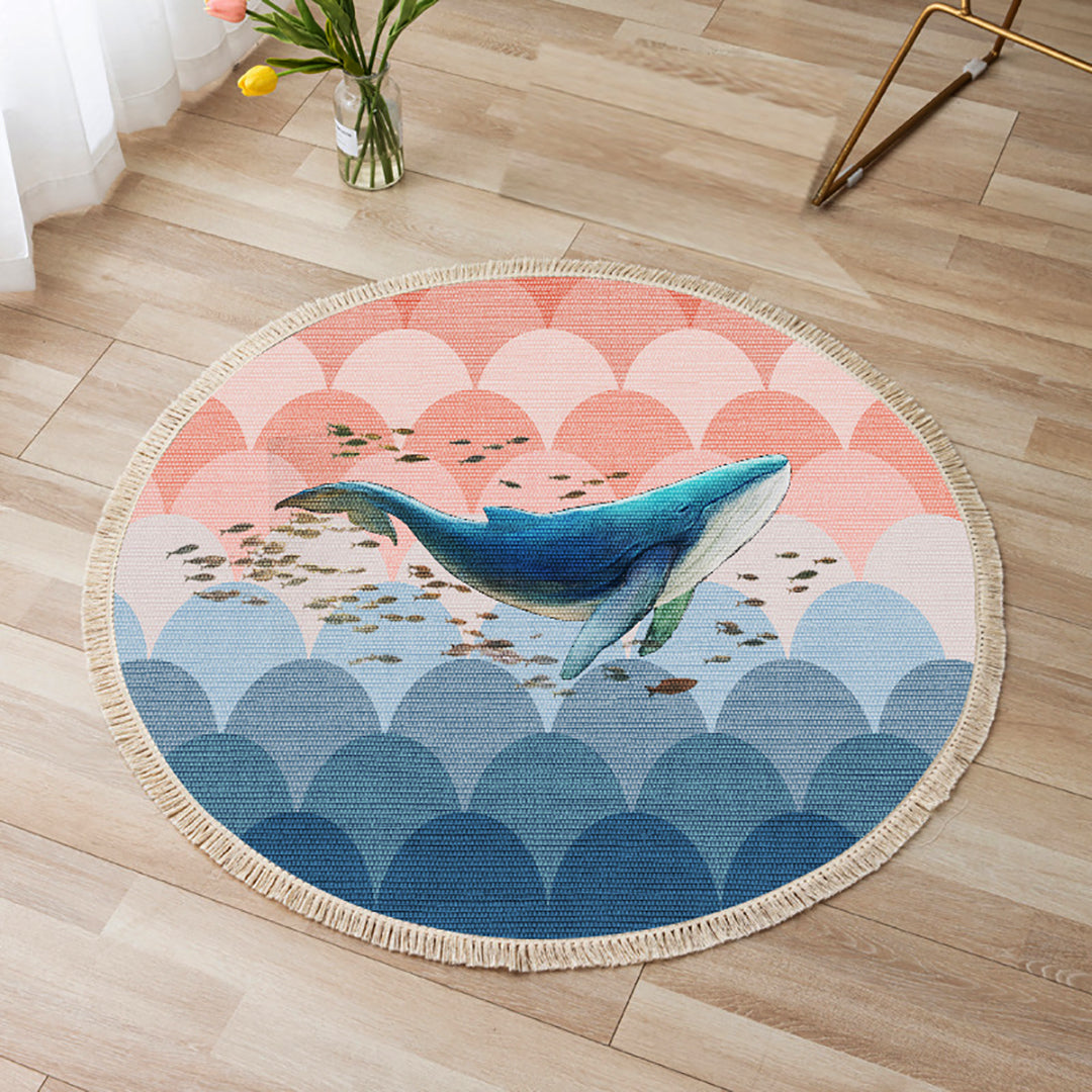 SOGA 120cm Round Tassels Shark Print Area Rugs, Home Decor • LUZ-CarpetA143